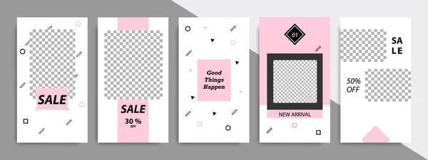 现代最小正方形条纹线条形状模板在粉红色 黑色和白色的框架 社交媒体故事 商业横幅 传单和小册子的企业广告模板 — 图库矢量图片