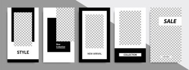 Minimalist siyah beyaz çerçeve, şerit çizgi şablon arka plan kümesi. Sosyal medya mesaj, hikayeler, hikaye, rulo afiş, Genişletilebilir afiş, el ilanı ve broşür için uygundur..