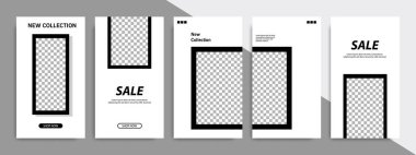 Minimalist siyah beyaz çerçeve, şerit çizgi şablon arka plan kümesi. Sosyal medya mesaj, hikayeler, hikaye, rulo afiş, Genişletilebilir afiş, el ilanı ve broşür için uygundur..