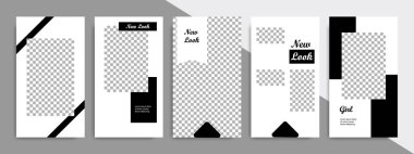 Minimalist siyah beyaz çerçeve, şerit çizgi şablon arka plan kümesi. Sosyal medya mesaj, hikayeler, hikaye, rulo afiş, Genişletilebilir afiş, el ilanı ve broşür için uygundur..