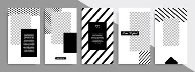 Minimalist siyah beyaz çerçeve, şerit çizgi şablon arka plan kümesi. Sosyal medya mesaj, hikayeler, hikaye, rulo afiş, Genişletilebilir afiş, el ilanı ve broşür için uygundur..
