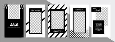 Minimalist siyah beyaz çerçeve, şerit çizgi şablon arka plan kümesi. Sosyal medya mesaj, hikayeler, hikaye, rulo afiş, Genişletilebilir afiş, el ilanı ve broşür için uygundur..