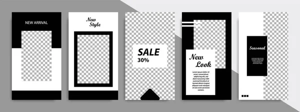 Set Van Minimalistisch Zwart Wit Frame Stripe Lijn Sjabloon Achtergrond — Stockvector