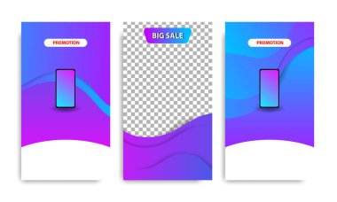 Dikey modern futuristik arka planda çerçeve şablonu degrade mavi, pembe, mor geçiş ile. Sosyal medya hikayeler, hikaye, web afiş, Genişletilebilir afiş, el ilanı ve broşür için uygundur..