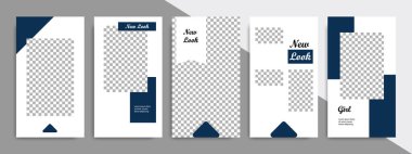 Minimalist koyu mavi çivit geometrik şekil afiş şablon arka plan kümesi. Sosyal medya hikayeler, hikaye, ürün kataloğu, Genişletilebilir için uygundur ve rulo dikey afiş, el ilanı ve broşür.