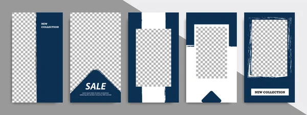 Set Minimalist Dark Blue Indigo Geometric Shape Banner Template Background — Stock Vector