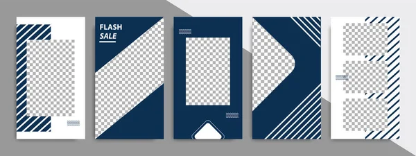Set Van Minimalistische Donker Blauw Indigo Geometrische Vorm Banner Sjabloon — Stockvector