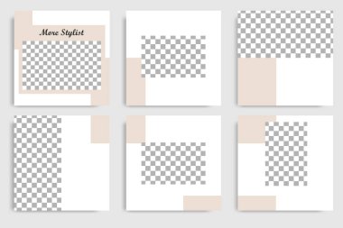 Düzenlenebilir sürekli set kare soyut fırça banner şablon için sosyal medya mesaj ve kapak. Minimalist tasarım arka planda yumuşak kahverengi saten renk. Vektör çizim