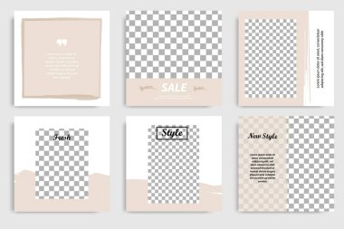 Düzenlenebilir sürekli set kare soyut fırça banner şablon için sosyal medya mesaj ve kapak. Minimalist tasarım arka planda yumuşak kahverengi saten renk. Vektör çizim