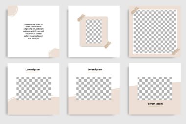 Düzenlenebilir sürekli set kare soyut fırça banner şablon için sosyal medya mesaj ve kapak. Minimalist tasarım arka planda yumuşak kahverengi saten renk. Vektör çizim