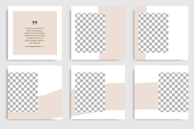 Düzenlenebilir sürekli set kare soyut fırça banner şablon için sosyal medya mesaj ve kapak. Minimalist tasarım arka planda yumuşak kahverengi saten renk. Vektör çizim