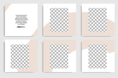 Düzenlenebilir sürekli set kare soyut fırça banner şablon için sosyal medya mesaj ve kapak. Minimalist tasarım arka planda yumuşak kahverengi saten renk. Vektör çizim