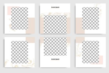 Düzenlenebilir sürekli sosyal medya mesaj ve kapak için kare soyut Mermer doku banner şablon ayarlayın. Minimalist tasarım arka planda yumuşak kahverengi saten renk. Vektör çizim