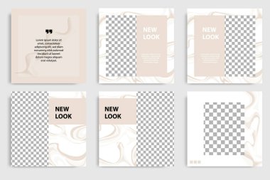 Düzenlenebilir sürekli sosyal medya mesaj ve kapak için kare soyut Mermer doku banner şablon ayarlayın. Minimalist tasarım arka planda yumuşak kahverengi saten renk. Vektör çizim