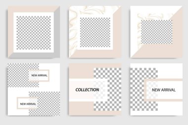 Düzenlenebilir sürekli sosyal medya mesaj ve kapak için kare soyut Mermer doku banner şablon ayarlayın. Minimalist tasarım arka planda yumuşak kahverengi saten renk. Vektör çizim