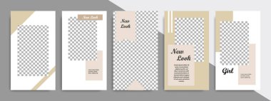 Yumuşak saten kahverengi renk çerçeve ile modern çok az kare şekli şablonu. Sosyal medya hikayeler, hikaye, iş afiş, el ilanı, broşür beyaz arka planda için kurumsal reklam şablon.