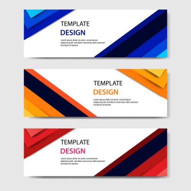 Yatay iş kurumsal afiş 3d soyut kağıt ile stil kesti. Vektör tasarım düzeni web, banner, header, yazdırma el ilanları için. Oyma Sanatı, mavi, turuncu, kırmızı beyaz arka plan ile renkli