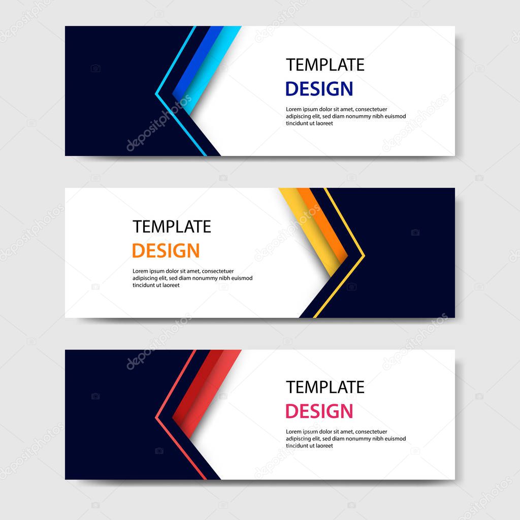 Horizontal business corporate banners with 3D abstract paper cut style. Vector design layout for web, banner, header, print flyers. Colorful carving art, blue, orange, red in white background