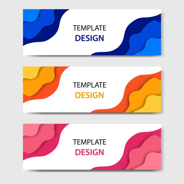 Bandeiras Horizontais Com Estilo Corte Papel Abstrato Layout Design Vetorial — Vetor de Stock