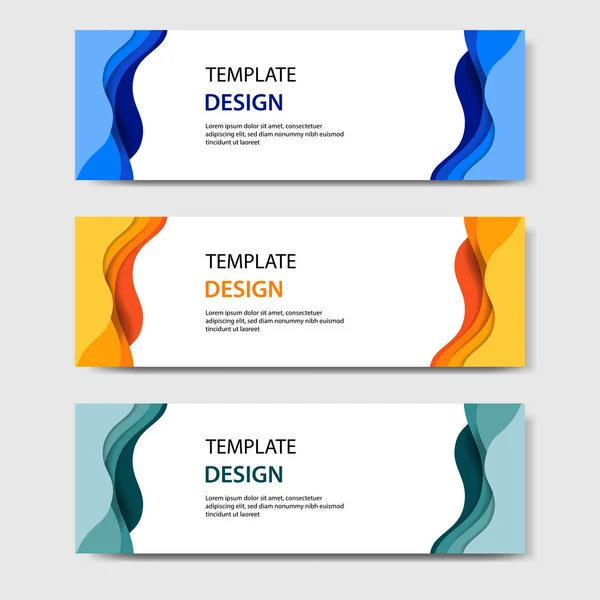 Bandeiras Horizontais Com Estilo Corte Papel Abstrato Layout Design Vetorial — Vetor de Stock