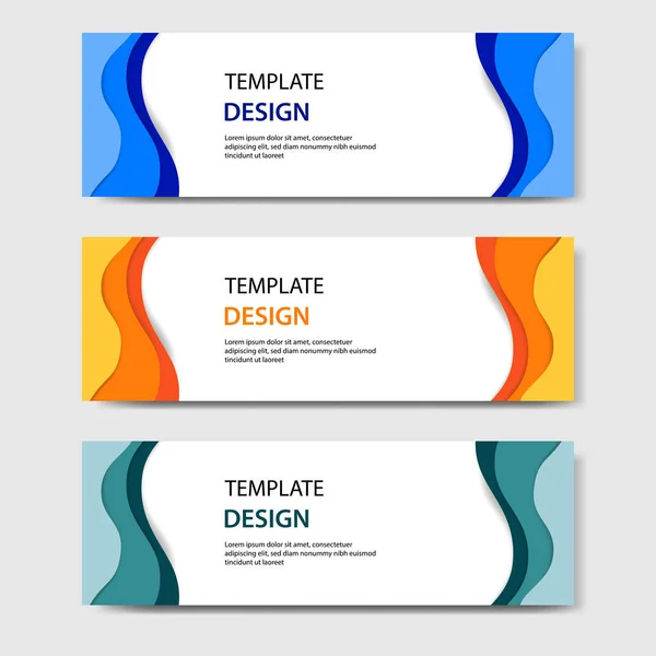 Bandeiras Horizontais Com Estilo Corte Papel Abstrato Layout Design Vetorial — Vetor de Stock