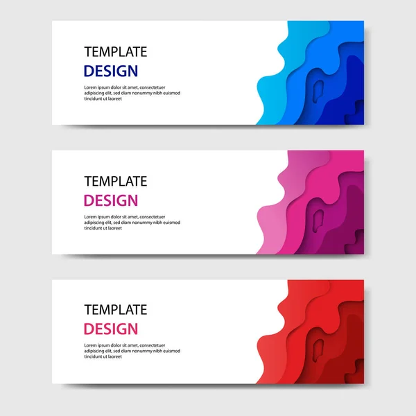 Bandeiras Horizontais Com Estilo Corte Papel Abstrato Layout Design Vetorial — Vetor de Stock