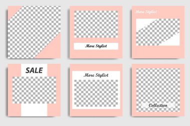 Sosyal medya mesaj ve kapak için düzenlenebilir kare soyut geometrik banner şablon. Minimalist tasarım arka planda yumuşak turuncu pastel şeftali rengi. Vektör çizim