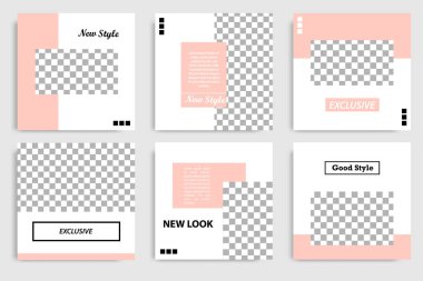 Sosyal medya mesaj ve kapak için düzenlenebilir kare soyut geometrik banner şablon. Minimalist tasarım arka planda yumuşak turuncu pastel şeftali rengi. Vektör çizim