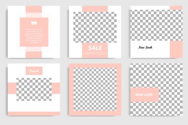 Sosyal medya mesaj ve kapak için düzenlenebilir kare soyut geometrik banner şablon. Minimalist tasarım arka planda yumuşak turuncu pastel şeftali rengi. Vektör çizim