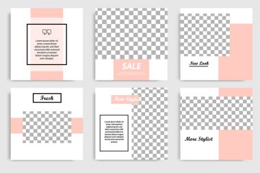 Sosyal medya mesaj ve kapak için düzenlenebilir kare soyut geometrik banner şablon. Minimalist tasarım arka planda yumuşak turuncu pastel şeftali rengi. Vektör çizim