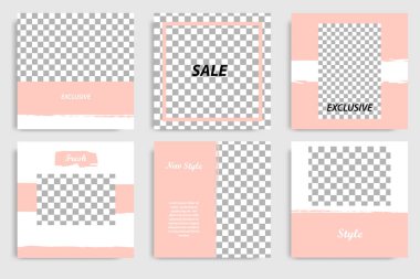 Sosyal medya mesaj ve kapak için düzenlenebilir kare soyut geometrik banner şablon. Minimalist tasarım arka planda yumuşak turuncu pastel şeftali rengi. Vektör çizim