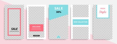 Pembe, mavi, turkuaz, kırmızı ve beyaz renkli çerçeve ile modern çok az kare şekli şablonu. Sosyal medya hikayeler, hikaye, iş afiş, el ilanı ve broşür için kurumsal reklam şablon.