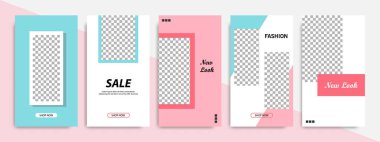 Pembe, mavi, turkuaz, kırmızı ve beyaz renkli çerçeve ile modern çok az kare şekli şablonu. Sosyal medya hikayeler, hikaye, iş afiş, el ilanı ve broşür için kurumsal reklam şablon.