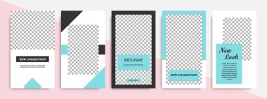 Pembe, mavi, turkuaz, kırmızı ve beyaz renkli çerçeve ile modern çok az kare şekli şablonu. Sosyal medya hikayeler, hikaye, iş afiş, el ilanı ve broşür için kurumsal reklam şablon.