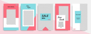 Pembe, mavi, turkuaz, kırmızı ve beyaz renkli çerçeve ile modern çok az kare şekli şablonu. Sosyal medya hikayeler, hikaye, iş afiş, el ilanı ve broşür için kurumsal reklam şablon.