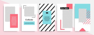 Pembe, mavi, turkuaz, kırmızı ve beyaz renkli çerçeve ile modern çok az kare şekli şablonu. Sosyal medya hikayeler, hikaye, iş afiş, el ilanı ve broşür için kurumsal reklam şablon.