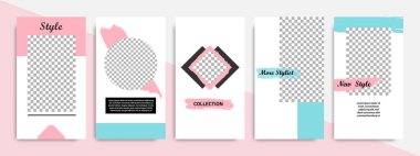 Pembe, mavi, turkuaz, kırmızı ve beyaz renkli çerçeve ile modern çok az kare şekli şablonu. Sosyal medya hikayeler, hikaye, iş afiş, el ilanı ve broşür için kurumsal reklam şablon.