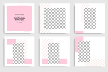 Düzenlenebilir sürekli sosyal medya mesaj ve kapak için kare soyut Mermer doku banner şablon ayarlayın. Minimalist tasarım arka planda yumuşak pembe renk. 