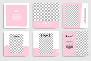 Düzenlenebilir sürekli sosyal medya mesaj ve kapak için kare soyut Mermer doku banner şablon ayarlayın. Minimalist tasarım arka planda yumuşak pembe renk. 