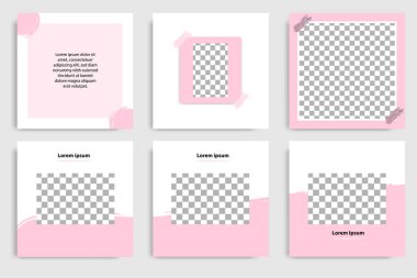 Düzenlenebilir sürekli sosyal medya mesaj ve kapak için kare soyut Mermer doku banner şablon ayarlayın. Minimalist tasarım arka planda yumuşak pembe renk. 