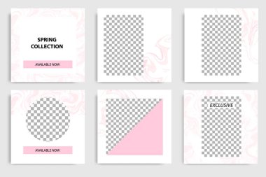 Düzenlenebilir sürekli sosyal medya mesaj ve kapak için kare soyut Mermer doku banner şablon ayarlayın. Minimalist tasarım arka planda yumuşak pembe renk. 