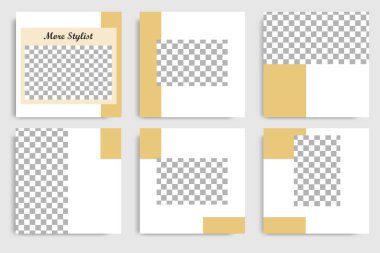 Düzenlenebilir sürekli sosyal medya mesaj ve kapak için kare soyut Mermer doku banner şablon ayarlayın. Minimalist tasarım arka planda altın sarı renk. Vektör çizim