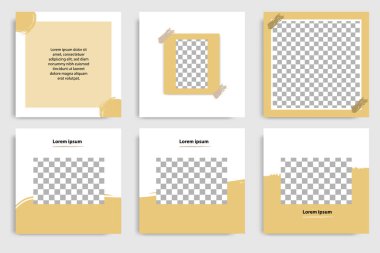 Düzenlenebilir sürekli kare soyut fırça, vintage, grunge banner şablon sosyal medya mesaj ve kapak için. Minimalist tasarım arka planda altın sarı renk. Vektör çizim