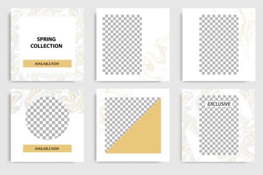 Düzenlenebilir sürekli sosyal medya mesaj ve kapak için kare soyut Mermer doku banner şablon ayarlayın. Minimalist tasarım arka planda altın sarı renk. Vektör çizim