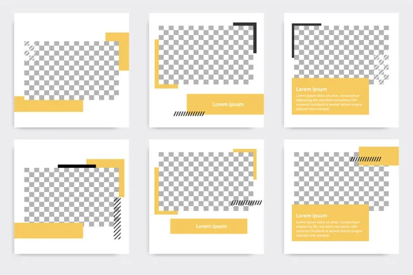 六套可编辑的最小现代设计横幅模板 带条纹线条的黑色和黄色背景色 适用于社交媒体帖子和网络网络广告 向量例证 — 图库矢量图片