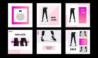 Altı kare modern futuristik banner şablon paketi. En az pembe canlı çift ton beyaz arka planda. Sosyal medya mesaj, internet web afiş, el ilanı, afiş ve katalogda kozmetik, güzellik için moda