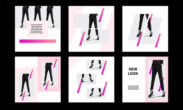 Six Square Modern Futuristic Banner Template Pack Minimal Pink Vibrant — Stock Vector