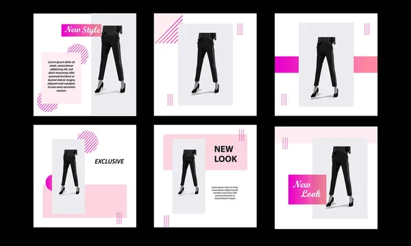 Enam Square Modern Futuristik Banner Template Pack Minimal Duotone Pink - Stok Vektor