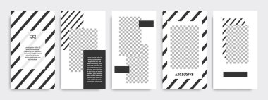 Modern çok az kare şerit çizgi şekli şablon çerçeve ile siyah ve beyaz renkte. Sosyal medya hikayeler, hikaye, iş afiş, el ilanı ve broşür için kurumsal reklam şablon.