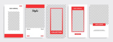 Modern çok az kare şerit çizgi şekli şablon çerçeve ile kırmızı, siyah ve beyaz renkte. Sosyal medya hikayeler, hikaye, iş afiş, el ilanı ve broşür için kurumsal reklam şablon.